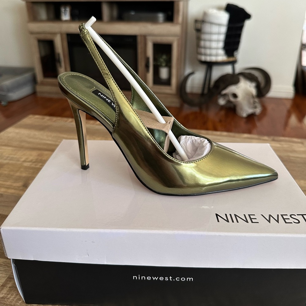 Nine West Feather Pump Metallic Green Heels